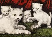 Currier and Ives Three little white kitties oil painting artist